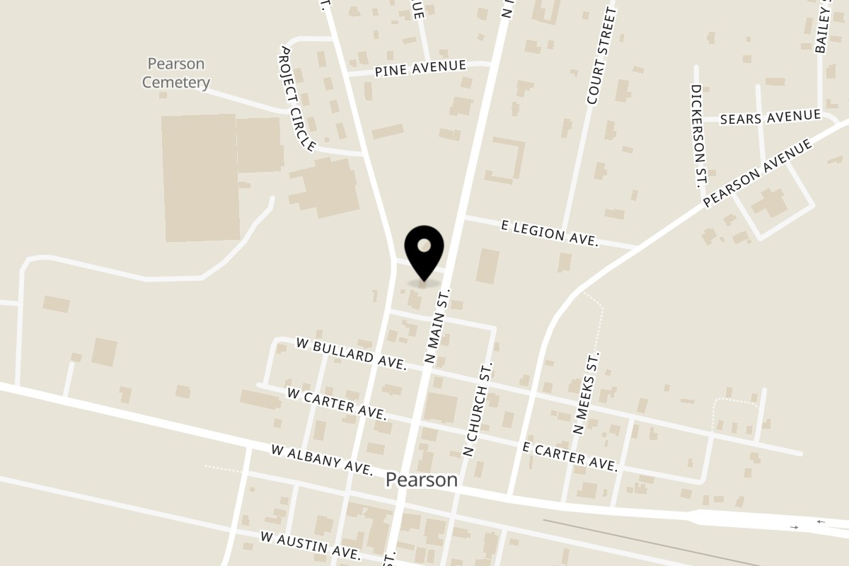 Map showing the location of Julie's Mexican Restaurant on 165 N Main St in Pearson